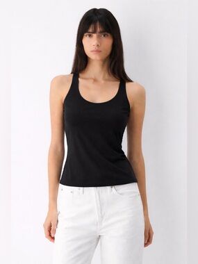 Frank And Oak Black Contour Tank Top Size L NWOT Minimalist Stretch Fitted